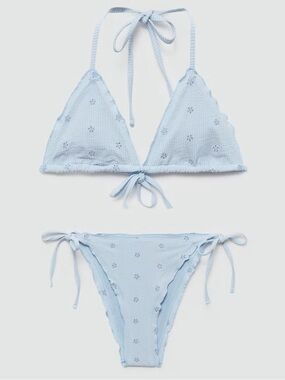 MANGO Blue Flower-Embroidered Bikini